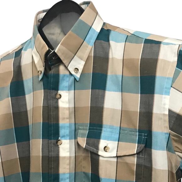 1980s Izod Chekered Mod Button Down Shirt / Men’s Large * - Picture 5 of 5